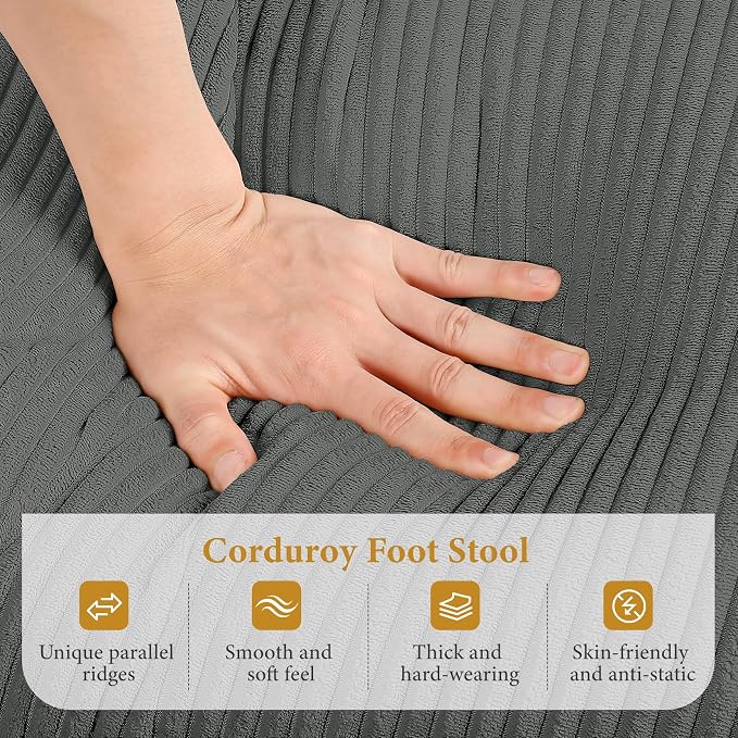 Vesgantti Large Ottoman for Modular Sofa, 29.5" Corduroy Ottoman with Spring Cushion, Rectangle Foot Rest for Couch, Entrance Footstool with Wood Legs, Footstool for Living Room, Bedroom, Dark Gray