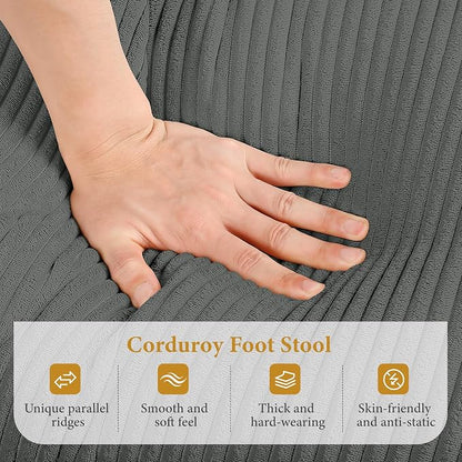 Vesgantti Large Ottoman for Modular Sofa, 29.5" Corduroy Ottoman with Spring Cushion, Rectangle Foot Rest for Couch, Entrance Footstool with Wood Legs, Footstool for Living Room, Bedroom, Dark Gray