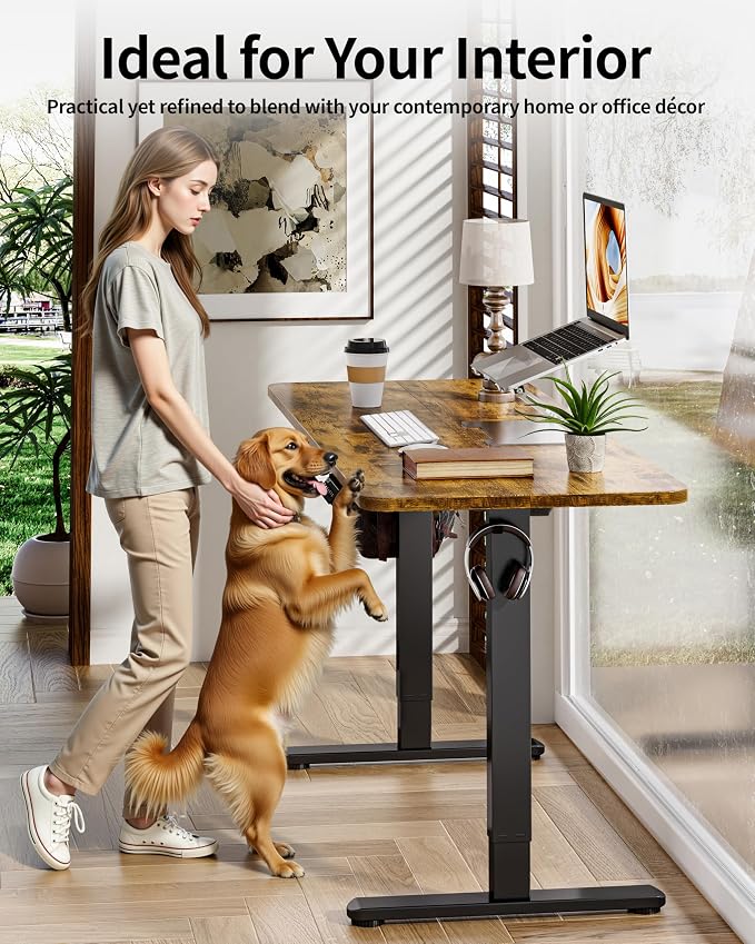 BIZUM Electric Standing Desk 60 x 24 Inch Computer Desk-Gaming Desk Rustic Brown Home Office Desks Height Adjustable Memory Stand Up Computer Workstation