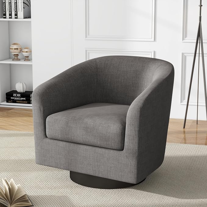 Swivel Barrel Accent Chairs Set of 2, Fabric Upholstered Armchair for Living Room, Gray