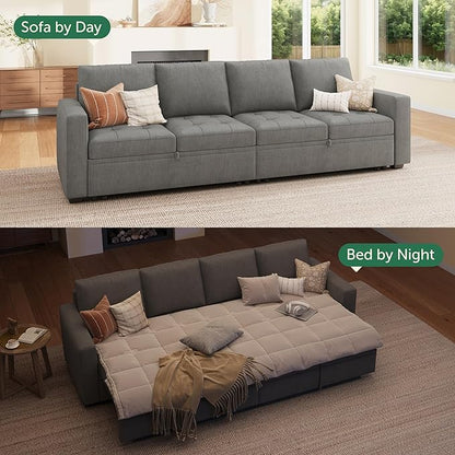 HONBAY Modular Sectional Sleeper Sofa with Pull Out Couch Bed, Convertible Sectional Couches for Living Room,Warm Grey