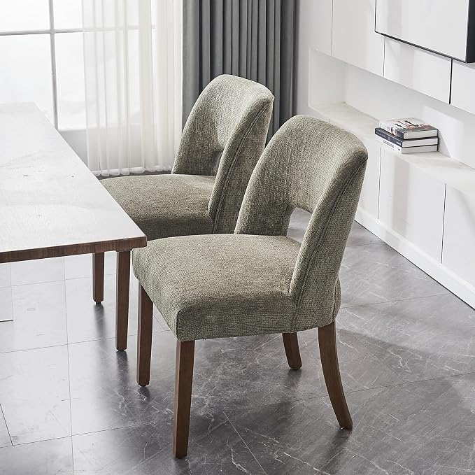 VKNOW Wooden Dining Chairs Set of 6, Modern Fabric Upholstered Dining Room Chair Kitchen Chairs, Farmhouse Dinner Chair for Kitchen Dining Room, Green