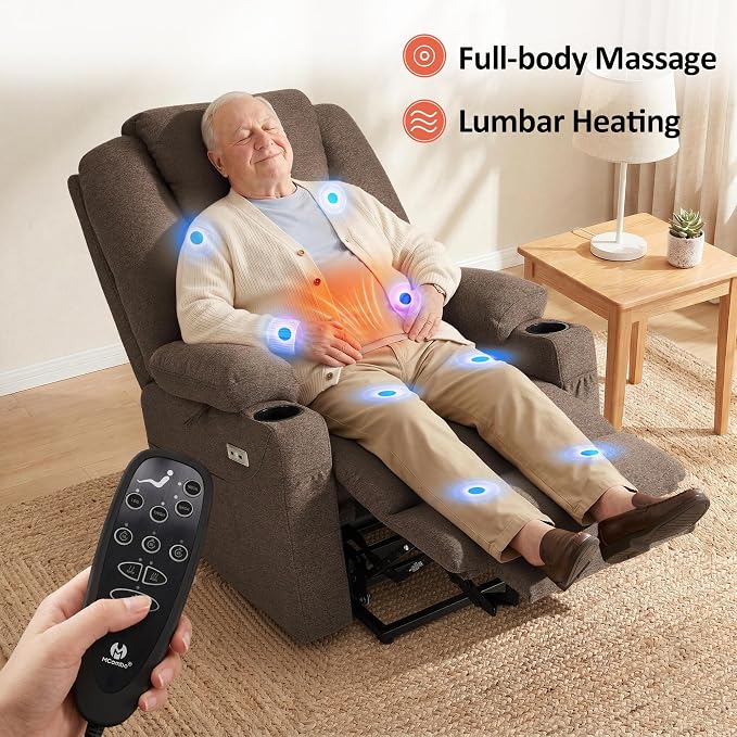 MCombo Power Lift Recliner Chair for Elderly R7510(Brown, Large-Wide) | Oversized for Big and Tall, Heat and Massage, USB& Type C Charging Port, FSC Certified
