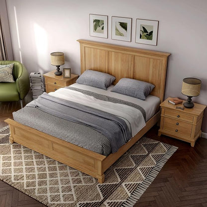 Furniture of America Yardley Farmhouse Solid Wood 3-Piece Bedroom Collection with Panel Bed and Nightstands Set of 2, Box Spring Required for Bedroom, Guess Room, Queen, Natural Oak