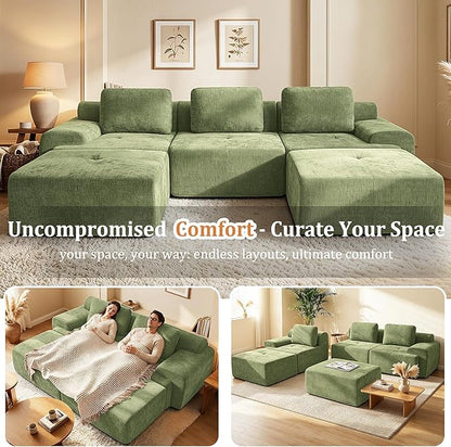 37" Oversized Boneless Couch, Comfort Cloud Sectional Couches for Living Room, Modular Sofa High Back & Extra Deep Seat, No Assembly, Soft Chenille Fabric (Olive Green, 37 inch-Single Seat)