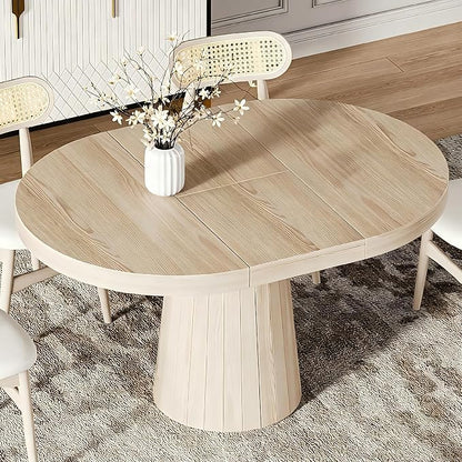 homary Extendable Dining Table for 6,Round to Oval 39"-55", Solid Wood Kitchen Table, Space-Saving Design for Small Spaces & Family Gatherings