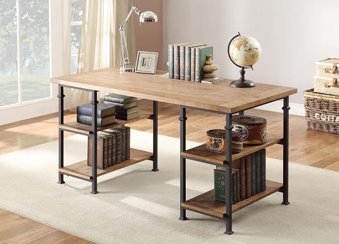 HOMELEGANCE Factory Metal Frame Writing Desk, Rustic Brown