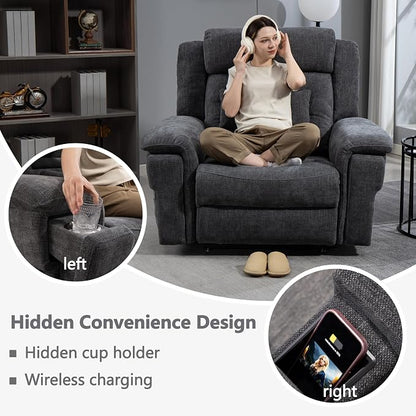 JIKFRIMA Oversized Big Man 400lbs Power Lift Recliner Chair for Adults | Lay Flat Recliners with Vibration Massage and Lumbar Heating,28in Extra Wide Seat,Wireless USB Charging Ports,Living Room