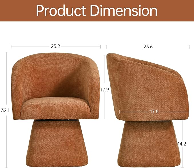 VKNOW Upholstered Swivel Dining Chairs Set of 2, Modern Dining Room Chairs with Barrel Back, Accent Arm Chair for Dining Room, Living Room, Bedroom, Vanity, Orange