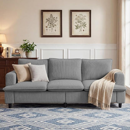 GRUSIGN 3 Seater Couch, 83" Comfy Corduroy Sofa with Deep Seat, Modern Sofa Couch for Living Room, Office, Bedroom, Apartment (Pillows not Included)