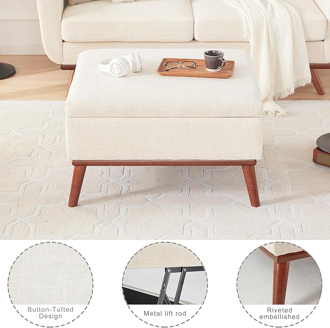 Kingfun 65" W Loveseat Sofa with Ottoman Coffee Table, Mid Century Modern Decor Love Seat Couches and Ottoman with Storage for Living Room, Button Tufted Upholstered Love Seats Furniture Set, Beige