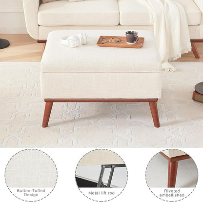 Kingfun 65" W Loveseat Sofa with Ottoman Coffee Table, Mid Century Modern Decor Love Seat Couches and Ottoman with Storage for Living Room, Button Tufted Upholstered Love Seats Furniture Set, Beige