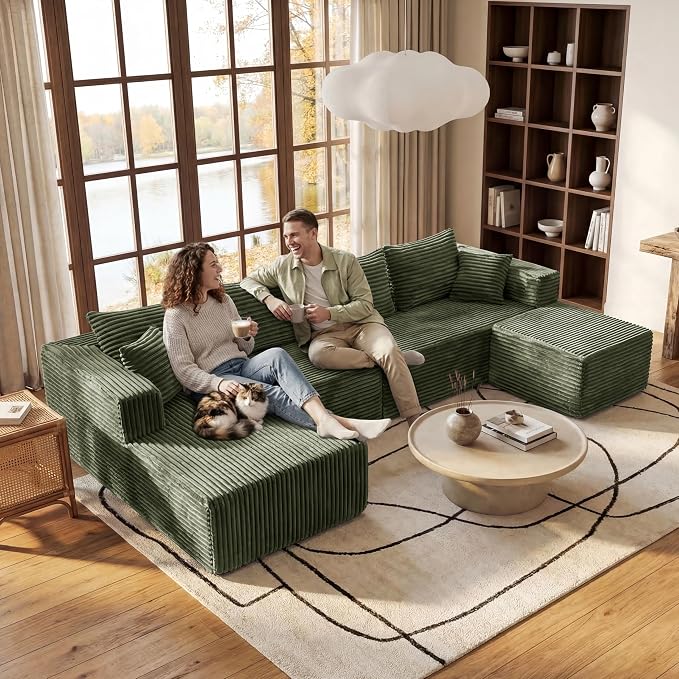 BSHOMGI Modular Sectional Sofa, Modern Cloud Boneless Couch with High-Resilience Foam Support, Oversized Upholstered Sectional Couch for Living Room, Apartments & Bedroom, No Assembly Required