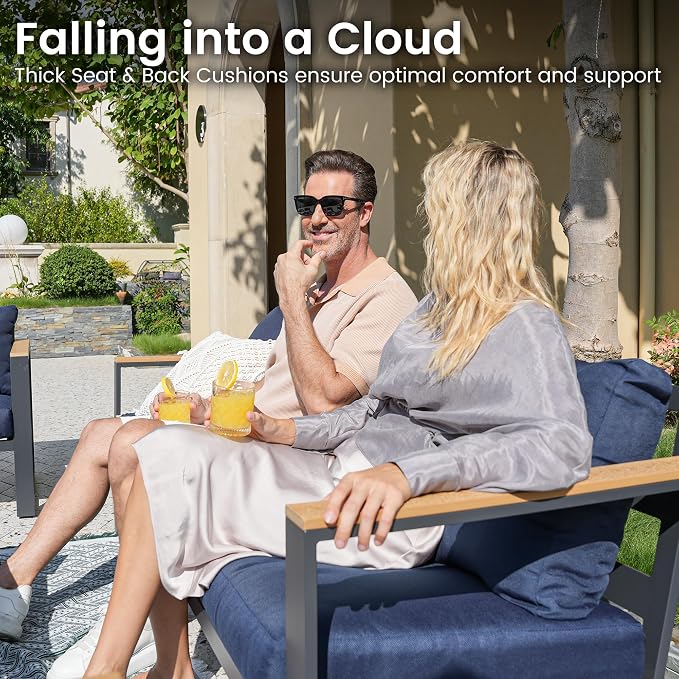 Sundale Outdoor Aluminum Patio Loveseat, All-Weather Outdoor Furniture with 6" Olefin Cushion & Wide Armrest, Outdoor Couch for Garden Deck Porch (Navy Blue)