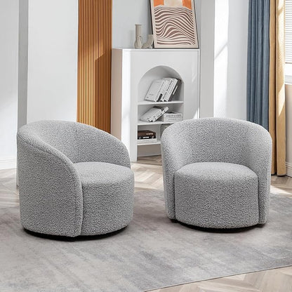 KINWELL 68" Boucle Upholstered Loveseat Sofa with Set of 2 Swivel Barrel Accent Chairs, Minimalist Comfy 2-Seater Couch and 2 Sherpa Armchairs for Small Spaces Apartment, Black White