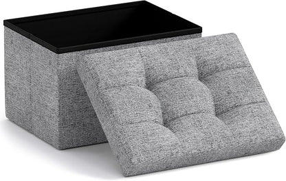 Ornavo Home Small Storage Ottoman Foldable Collapsible Rectangle Linen Ottoman Foot Rest Stool Seat, for Living Room, Bedroom, Home Office, Dorm - 12 x 16 x 12, Gray