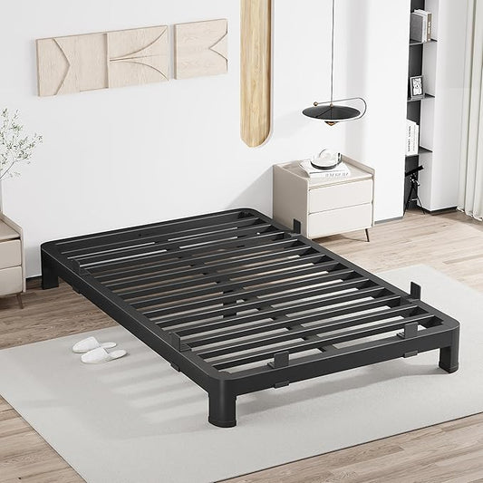 MAF 6 Inch Queen Metal Platform Bed Frame with Anti-Collision Round Legs, Black 3500 Lbs Heavy Duty Bed Frame Steel Slats Support, No Box Spring Needed, Easy Assembly