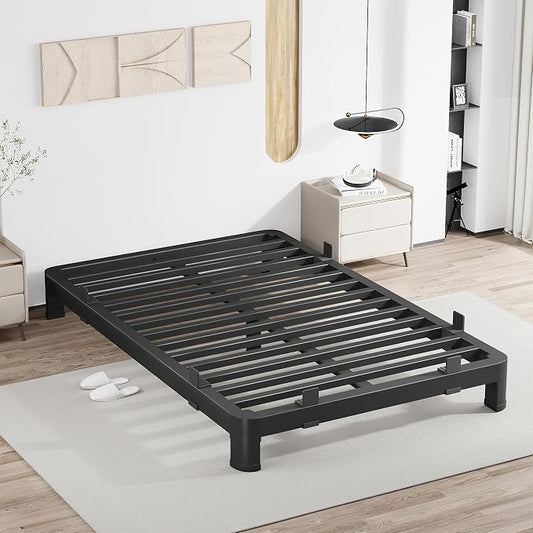 MAF 6 Inch Full Metal Platform Bed Frame with Anti-Collision Round Legs, Black 3500 Lbs Heavy Duty Bed Frame Steel Slats Support, No Box Spring Needed, Easy Assembly