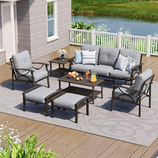 FansaFurn 7-Pieces Outdoor Patio Furniture Set, Outdoor Metal Sectional Furniture with Cushions, Outdoor Conversation Seating Set with Coffee Table for Backyard,Garden, Balcony, Deck, Backyard, Grey