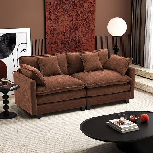 Ihanherry Cloud Sofa 77 Inch Loveseat, Modern Sectional Couch, 2-Seats Sofa for Living Room Bedroom and Apartment, Comfy Double Layer Upholstered Seat Cushion, Breathable Chenille Fabric, Brick Red