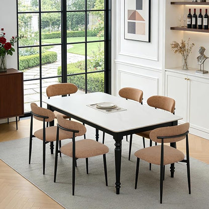 FREKEN Modern Upholstered Dining Chairs Set of 6, Mid-Century Metal Frame Linen Fabric Side Chair for Kitchen Dining Room, 350lbs Capacity, Brown