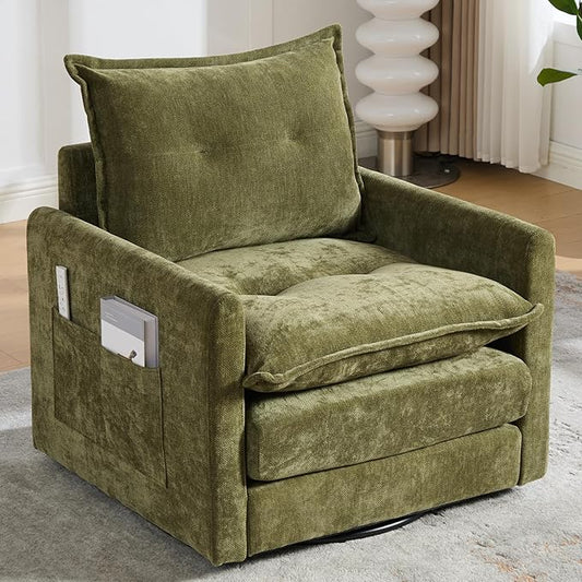 Swivel Accent Chair Set of 2, Modern Swivel Barrel Chair for Living Room, 360 Degree Comfy Square Accent Barrel Chair, Upholstered Sofa Armchair for Bedroom,Reading, Chenille, Olive Green