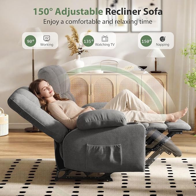 Loveseat Recliner Sofa, Wall Hugger Reclining Loveseat with Cup Holders & Storage Pockets, 150° Adjustable RV Couch, Traditional 2-Seat Reclining Couch for Living Room, RV, Home Theater, Grey