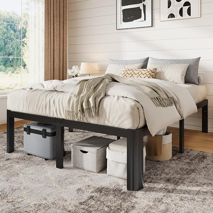 Allewie Metal Queen Bed Frame, 14 Inch 3500LBS Heavy Duty Platform Bed with Rounded Corner & Under Bed Storage, No Box Spring Needed, Noise Free, Easy Assembly, Black