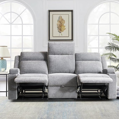 GUEAPY Large Manual Reclining Sofa – 3-Seater Chenille Reclining Couch with Cup Holders, Wide Seat, Easy Assembly & Spill-Resistant Fabric – Cozy Reclining Sofa for Living Room, Apartment, RV