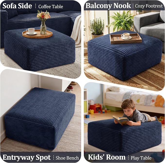 Corduroy Ottoman, Modern Boneless Cloud Foot Rest Foam Support, Oversized Modular Sectional Sofa Stool for Living Room, Bedroom & Small Spaces, No Assembly Required