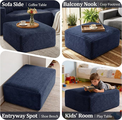 Corduroy Ottoman, Modern Boneless Cloud Foot Rest Foam Support, Oversized Modular Sectional Sofa Stool for Living Room, Bedroom & Small Spaces, No Assembly Required
