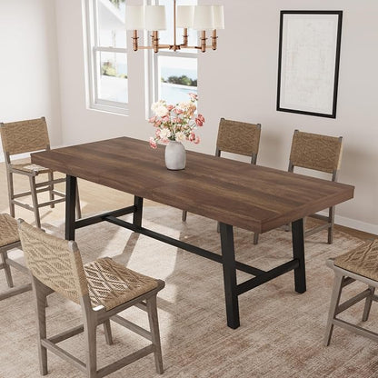 GarveeHome 63-83" Extendable Dining Table, Industrial Rectangular Dining Room Table for 6-8 People, Expandable Kitchen Table with Heavy Duty Metal Frame for Dining Room, Kitchen & Parties, Brown