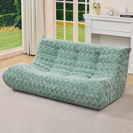 Hobestluk Giant Bean Bag Chair Faux Fur BeanBag Couch for Living Room | Green Chevron, 3-Seater,Ergonomic Design,Memory Foam,Anti-slip Bottom,No Assembly Required,Decorative Style for Living Room