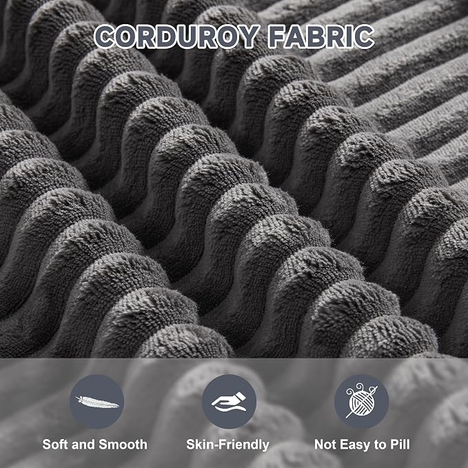 Cloud Couch Sectional, Modular Sofa with Deep Seat, Convertible Sectional Couches for Living Room, Plush Corduroy U Shaped Boneless Couch (Darkgrey, 6 Seater & 1 Ottoman)