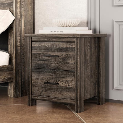 5 Piece Bedroom Furniture Sets, Rustic Style Bedroom Furniture Sets with 1 Queen Size Platform Bed, 2 Drawers and 1 Dresser for Living Room, Farmhouse Bedroom Set, Antique Gray