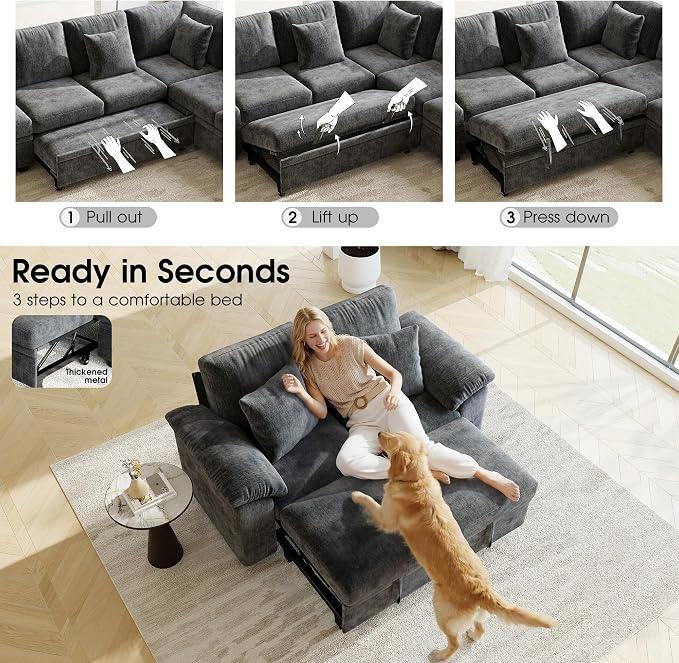 WorthFurni 61” Pull Out Couch, 2 in 1 Sleeper Sofa Bed with Throw Pillow, Convertible Small Loveseat Sleeper Couch for Living Room, Bedroom, Apartment (Gray)