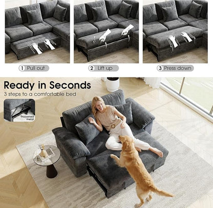 WorthFurni 61” Pull Out Couch, 2 in 1 Sleeper Sofa Bed with Throw Pillow, Convertible Small Loveseat Sleeper Couch for Living Room, Bedroom, Apartment (Gray)