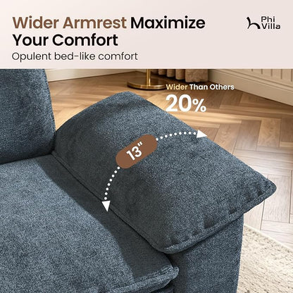 PHI VILLA Cloud Modular Couch Sets with Swivel Accent Chair, 123.6" Sectional Sofa with L-Shaped Chaise, 4-Seater Couches with Ottoman for Living Room, Chenille Dark Cyan Sofa & Corduroy Beige Chair