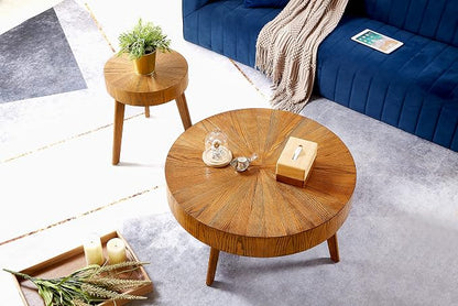 Nesting Round Oak Wood Coffee Table Set of 2 for Living Room - Wooden Circle Coffee Table ＆ End Table Side Tables for Apartment (Espresso,31x31x14 in)