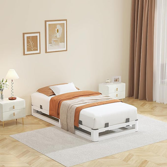 6 Inch Twin Bed Frames with Rounded Corner and Squeak Free U-Slot Design, Metal Platform Bed Frames 6 Non-Slip Guards, 3500lbs Heavy Duty Steel Slat Support, No Box Spring Needed, White