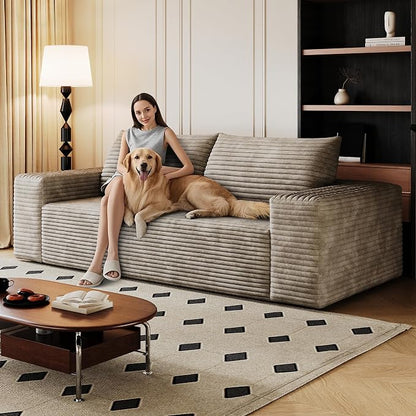 JINGLING 71" Small Couches for Small Spaces | Boneless Couch in a Box: Compressed Sofa | Apartment Furniture Love Seat for Living Room & Bedroom | No Assembly | Corduroy | Camel