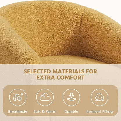 Topeakmart Barrel Chair, Soft Sherpa Accent Chair Side Chair Club Chair Modern Style Deep Seating Barrel Armchair for Living Room Furniture Reading Room Bedroom, Mustard Yellow