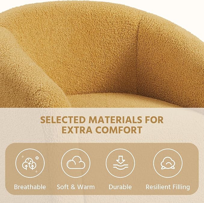 Topeakmart Barrel Chair, Soft Sherpa Accent Chair Side Chair Club Chair Modern Style Deep Seating Barrel Armchair for Living Room Furniture Reading Room Bedroom, Set of 2, Mustard Yellow