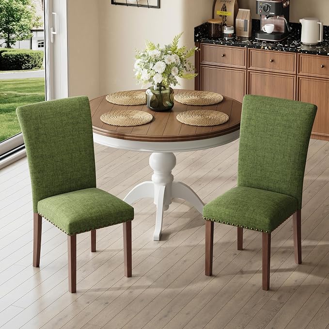 MALOL Dining Chairs Set of 4, High Back Dining Chair with Wood Legs and Nailhead Trim, Modern Padded Kitchen Room Chairs for Dining Room/Restaurant, Green