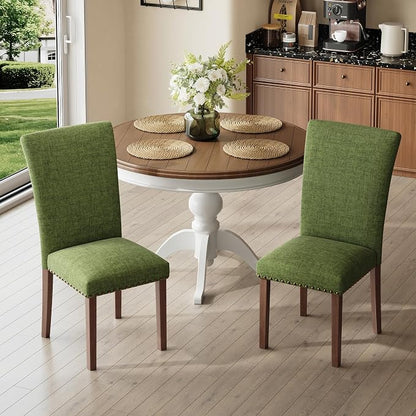 MALOL Dining Chairs Set of 2, High Back Dining Chair with Wood Legs and Nailhead Trim, Modern Padded Kitchen Room Chairs for Dining Room/Restaurant, Green