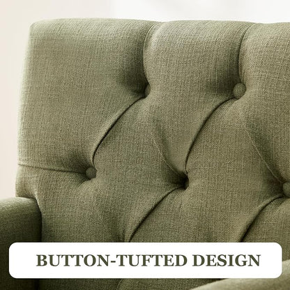 HUIMO Set of 2 Accent Chairs for Living Room, Tufted Upholstered Club Chairs with Lumbar Pillows, Vintage Reading Armchairs with Solid Wood Legs for Bedroom Apartment, Olive Green