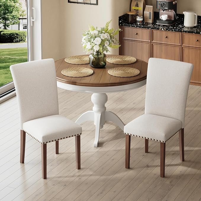 COLAMY Upholstered Dining Chairs Set of 4, Beige | Linen Beige Kitchen Room Chairs with High Back, Dining Room Chairs for Round Kitchen Table or Small Dining Room