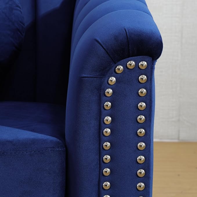 60" Loveseat Sofa, Microfiber Chesterfield Upholstered Sofas Love Seat, Couch Chair Sets with Style Button Tufted, Scroll Arms and Nailhead for Living Room, Office, Blue