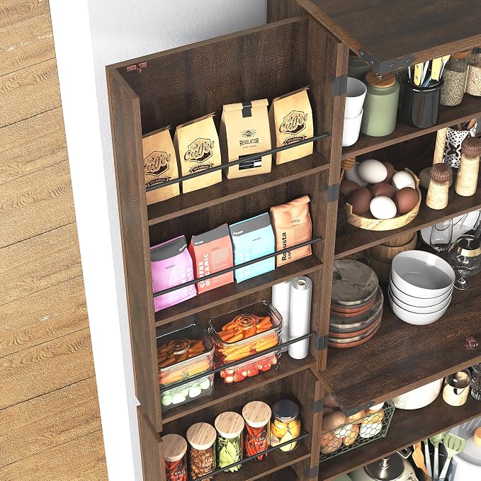 71" Tall Kitchen Pantry Cabinet, Farmhouse Tall Kitchen Storage Cabinet with Adjustable Shelves & 4 Barn Style Doors, Wooden Storage Cabinet for Kitchen, Dining Room, Living Room, Bathroom, Office