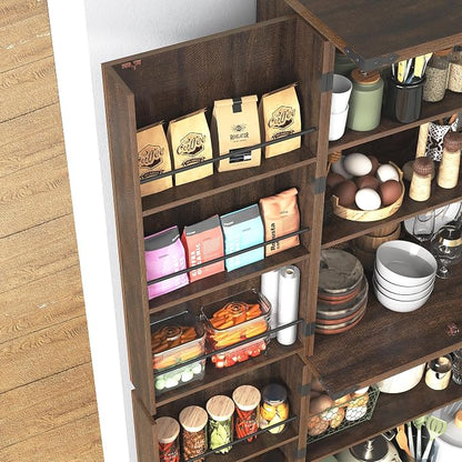 71" Tall Kitchen Pantry Cabinet, Farmhouse Tall Kitchen Storage Cabinet with Adjustable Shelves & 4 Barn Style Doors, Wooden Storage Cabinet for Kitchen, Dining Room, Living Room, Bathroom, Office